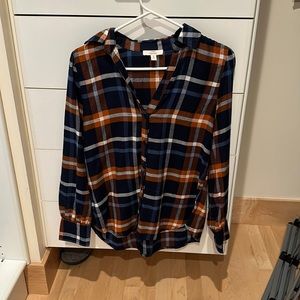 Women’s Flannel Plaid Button Up Shirt with Cute Cuffs on Sleeves